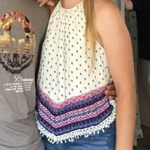 Divided - High Neck Flower Pattern Flowy Top